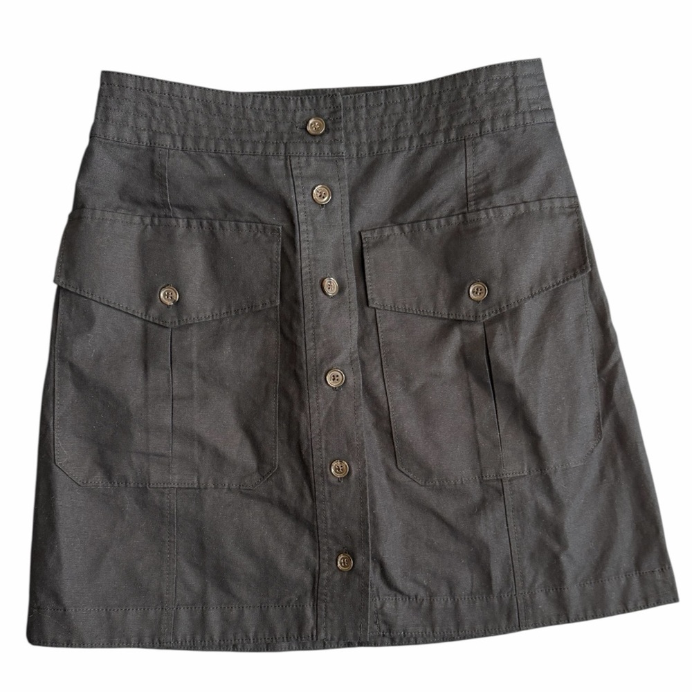 Banana Republic Linen Blend Skirt Womens Size 4 Black Button Front Utility